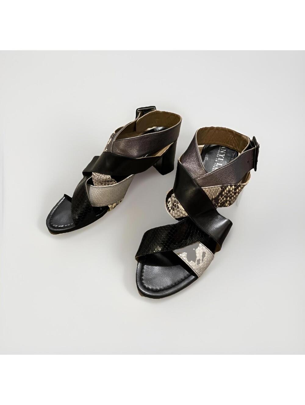 GORGEOUS ANYI LU SNAKESKIN SANDALS BLOCK HEELS MADE IN ITALY SIZE IT40/US9.5 GC!
